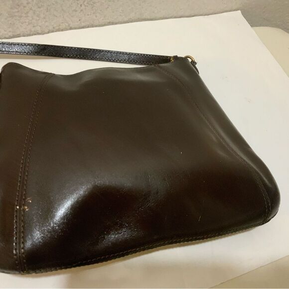 Monsac Purse Dark Brown Patent Shiny leather shoulder bag small - Picture 8 of 13